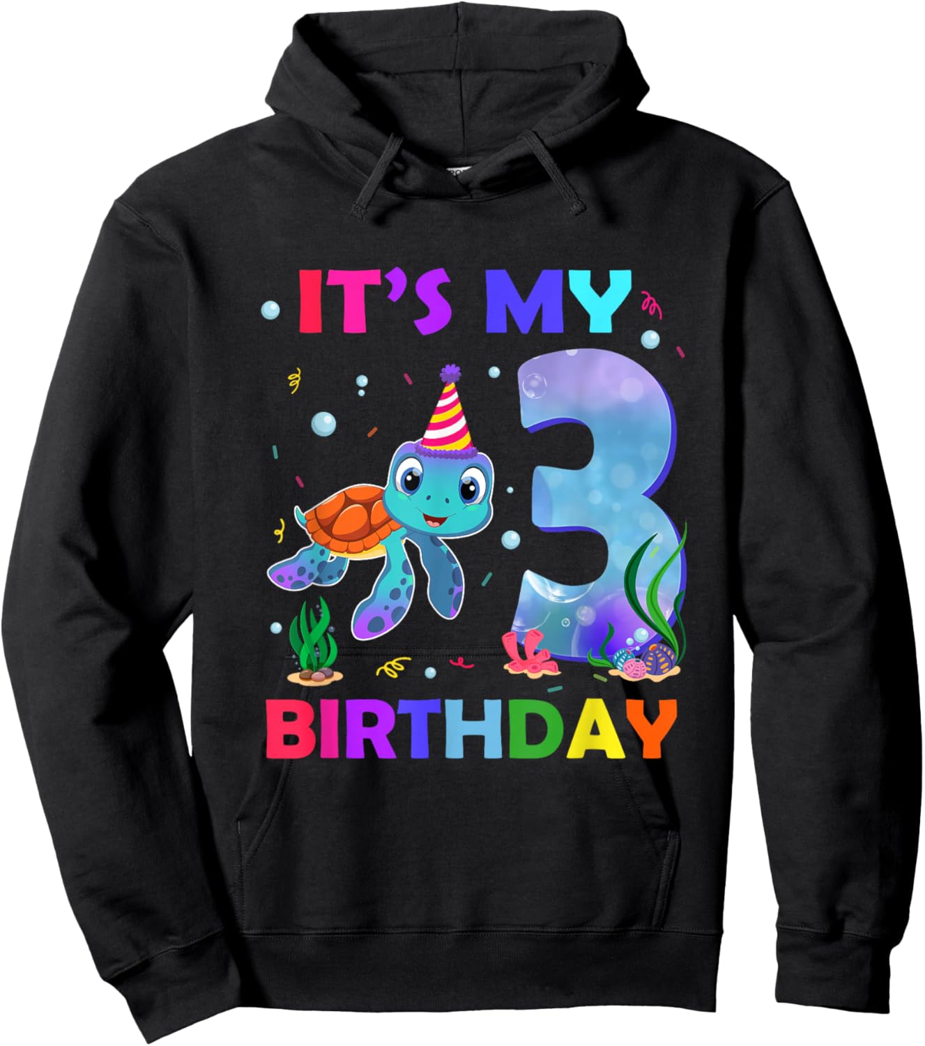 Its My 3rd Birthday Sea Turtle 3 Year Old Ocean Hoodie - Hoodie | Black