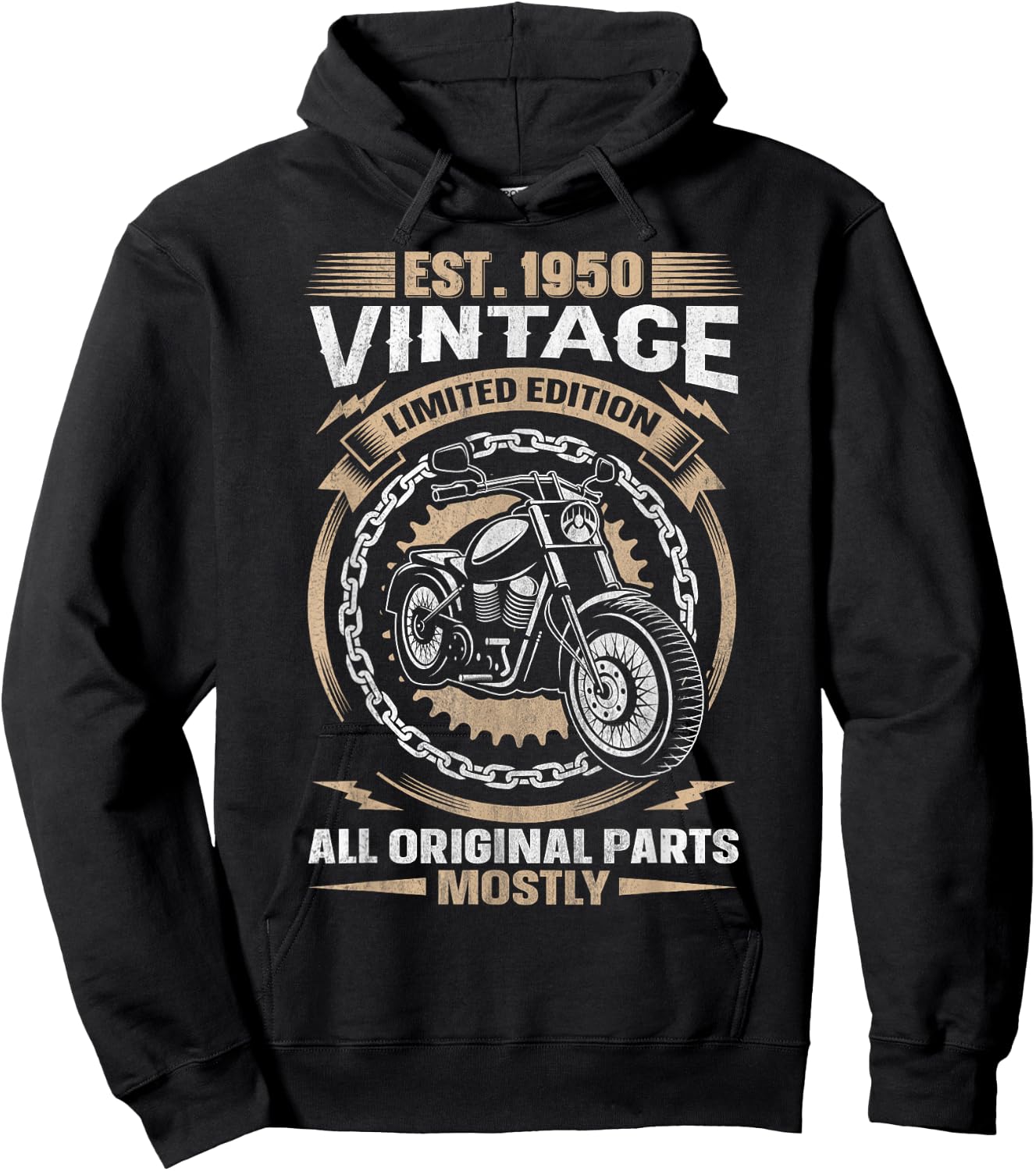 Est 1950 Vintage All Original Parts Motorcycle 74th Birthday Hoodie - Hoodie | Black