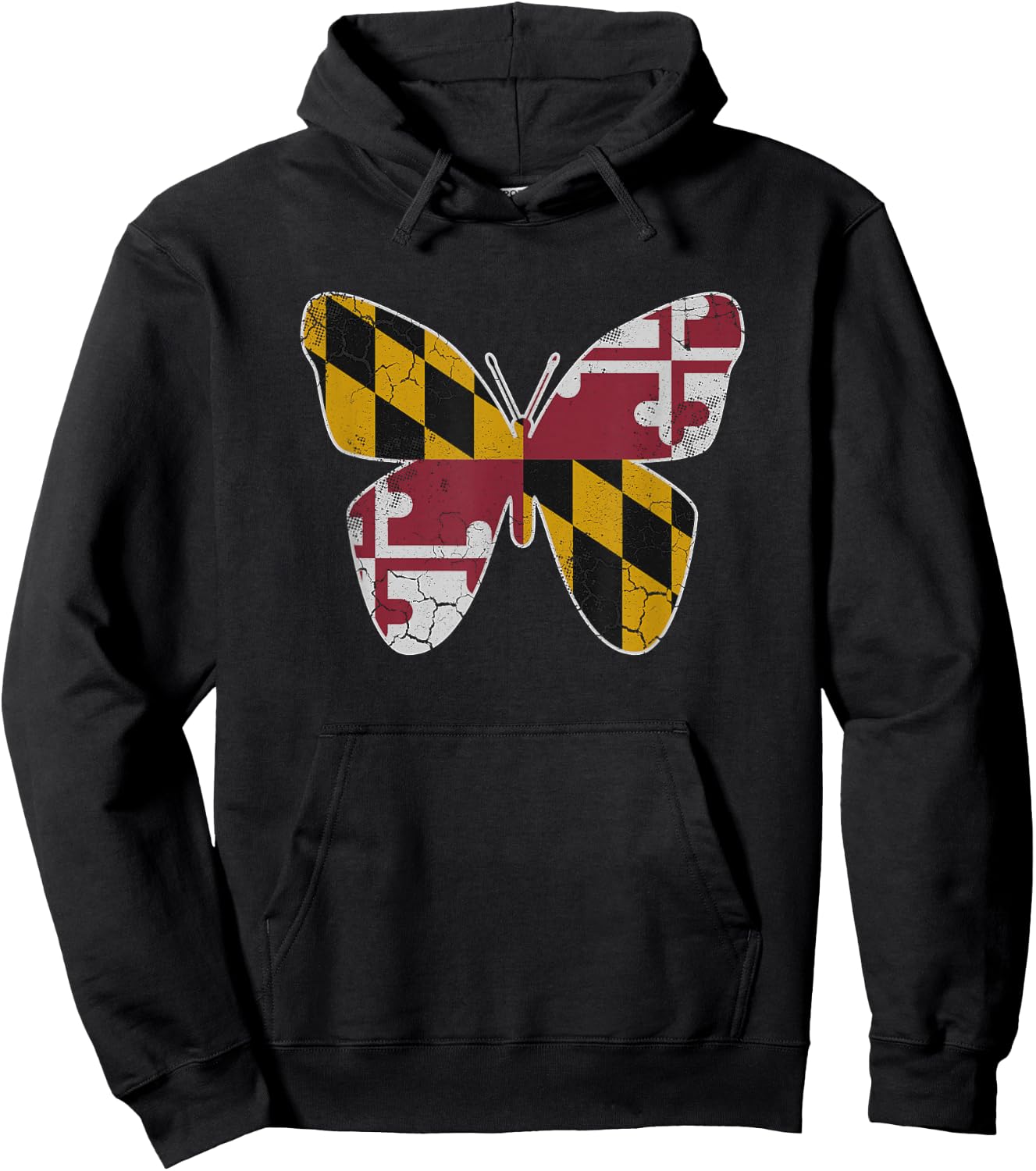 Maryland Flag Butterfly Home State Vintage Distressed Hoodie - Hoodie | Black
