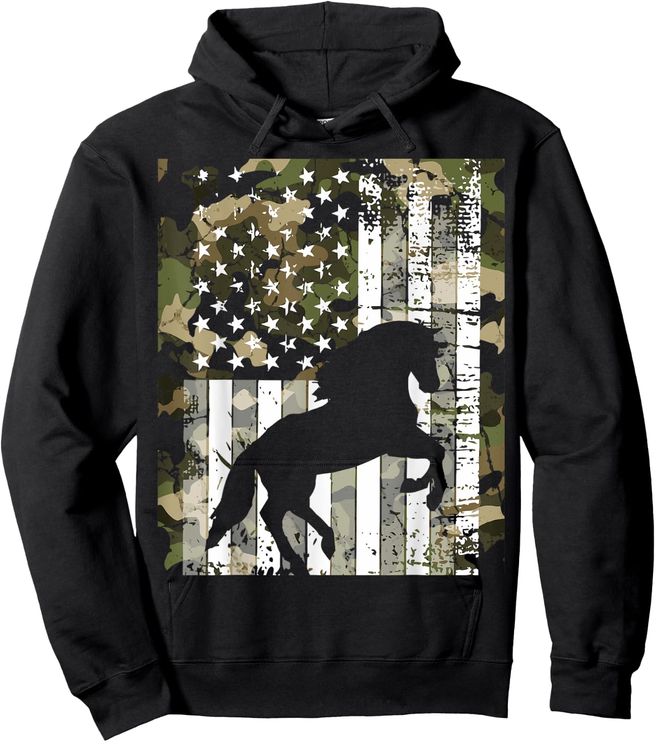 Camo US Flag Horse Camoflage Animal Vintage Design Hoodie - Hoodie | Black