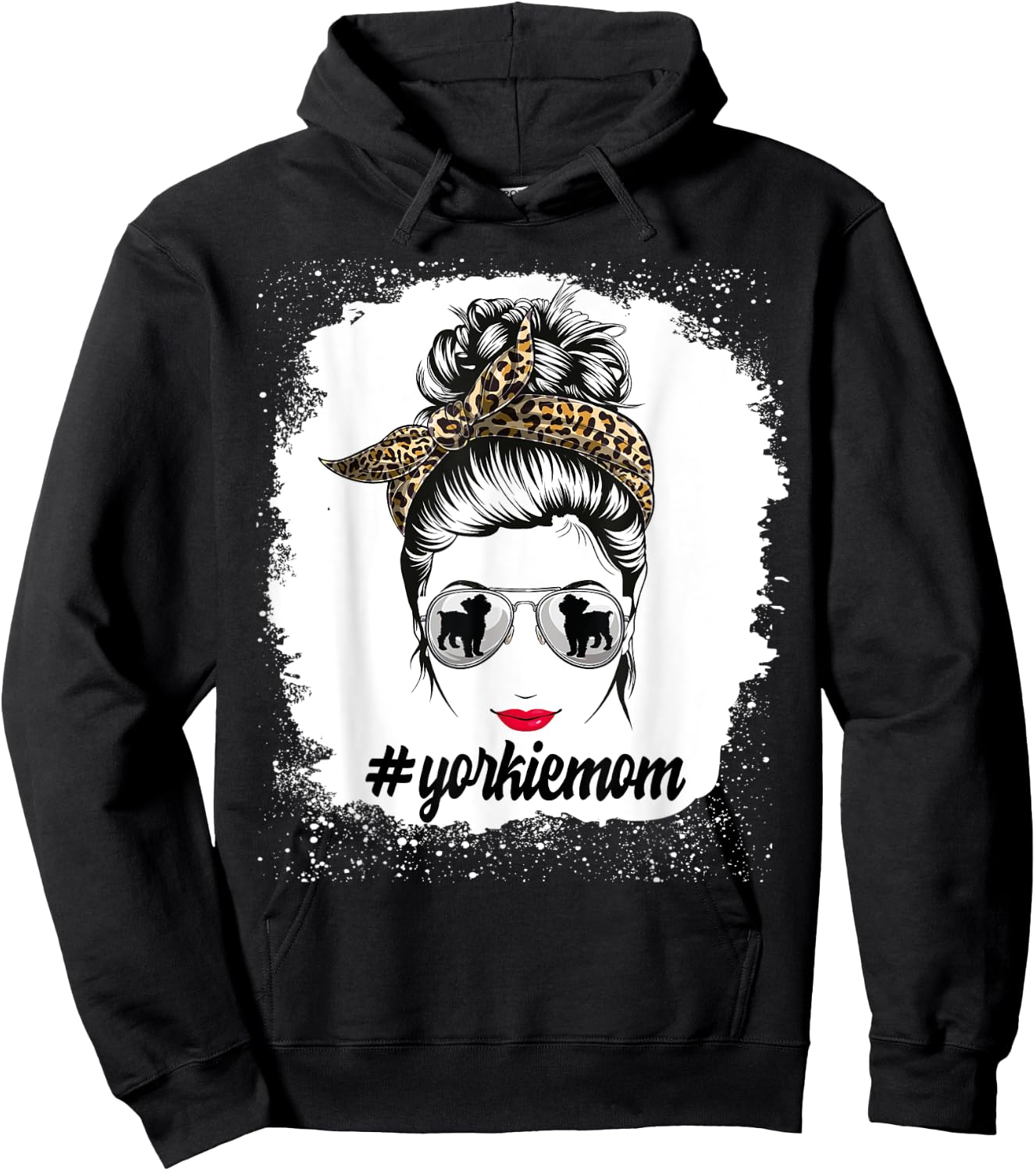 Yorkie Dog Mom Bleached Messy Bun Leopard Women Puppy Lovers Hoodie - Hoodie | Black