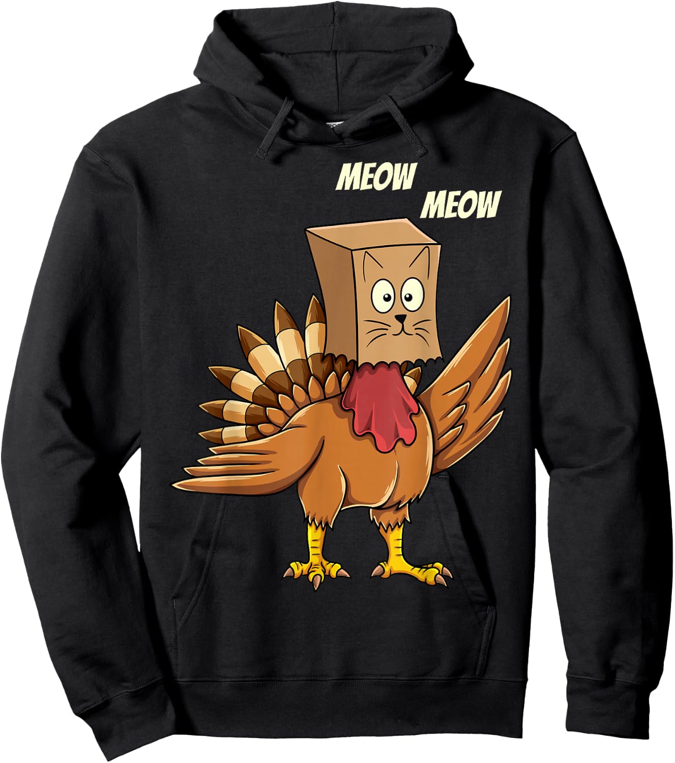 Thanksgiving Turkey Cat Meow Funny Men Women Thanksgiving Hoodie - Hoodie | Black