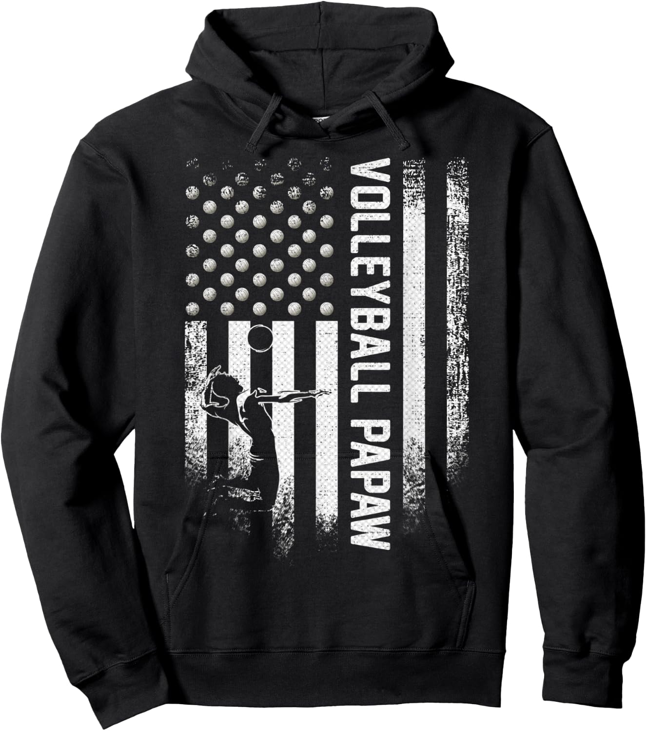 Vintage USA American Flag Proud Volleyball Papaw Silhouette Kids Men Hoodie - Hoodie | Black