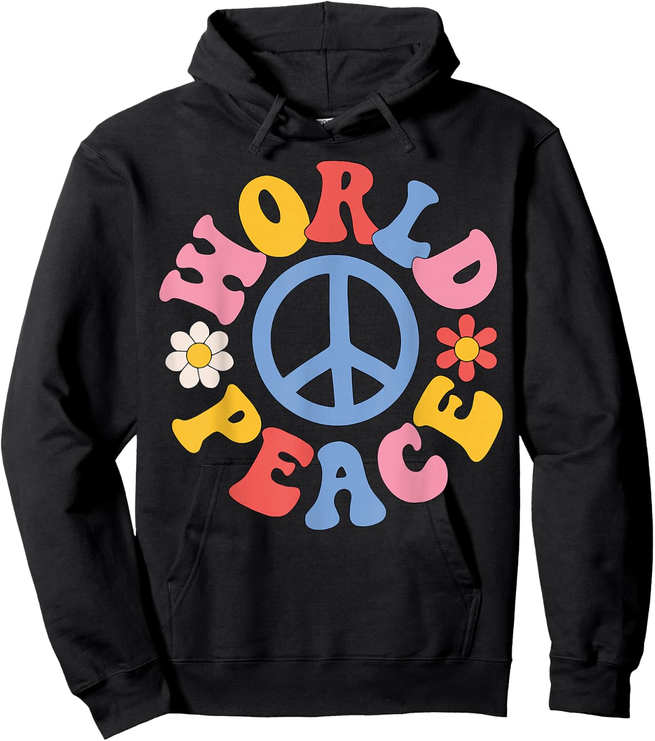 Peace Sign World 60's Retro Design Groovy 70s Hippie Hoodie - Hoodie | Black