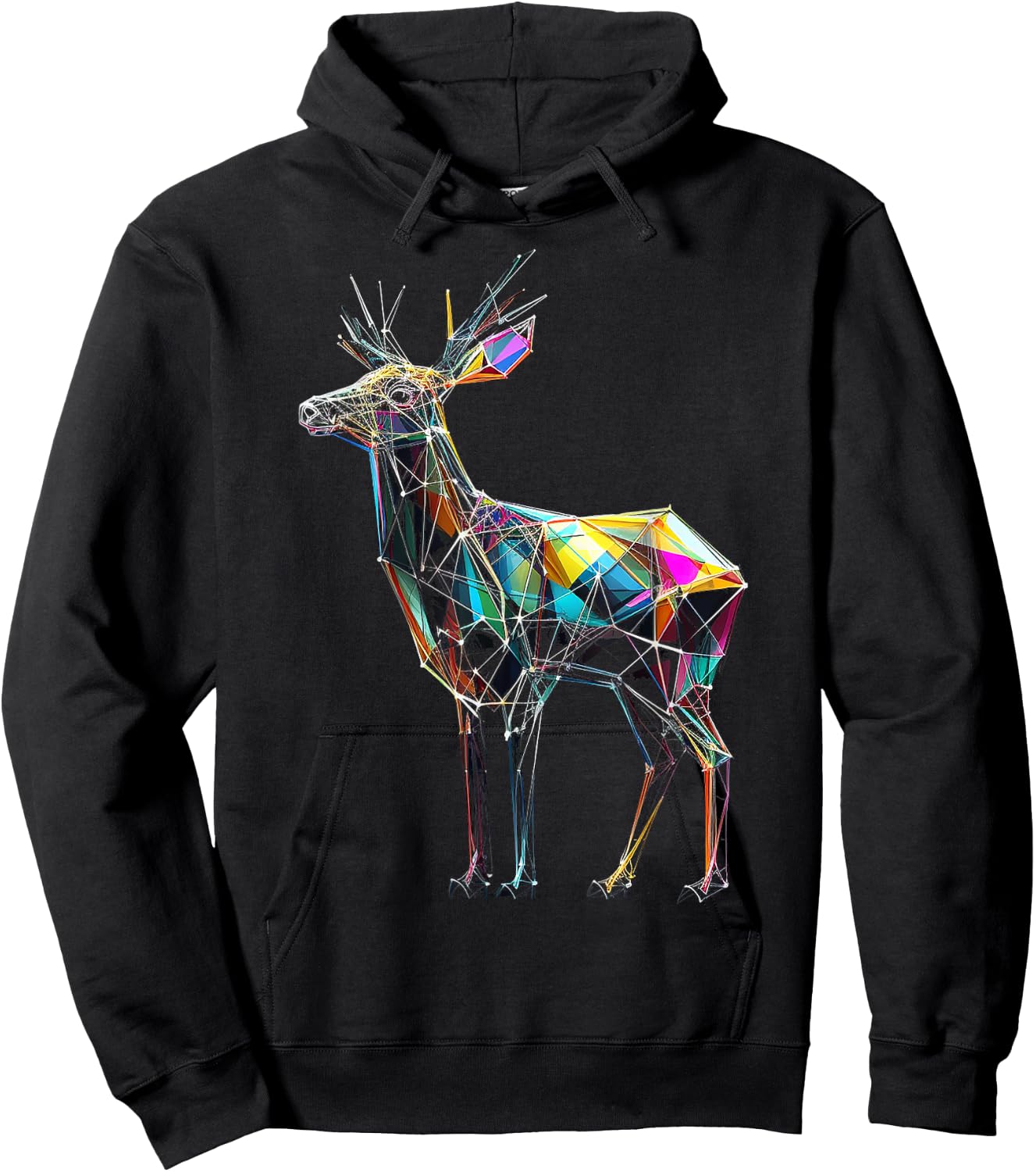 Deer Polygon Artwork | Geometric Colorful Animal Motif Deer Hoodie - Hoodie | Black