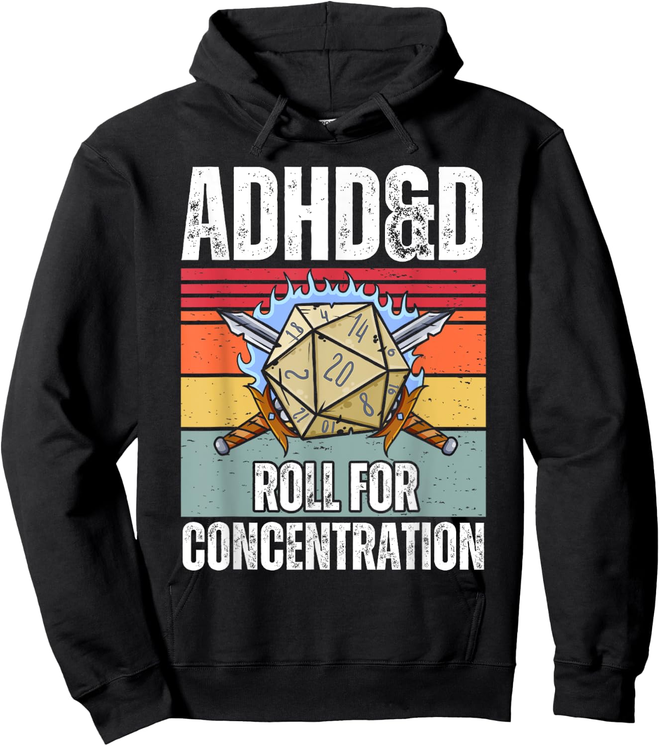Retro Vintage ADHD&D Roll For Concentration Funny Gamer Hoodie - Hoodie | Black