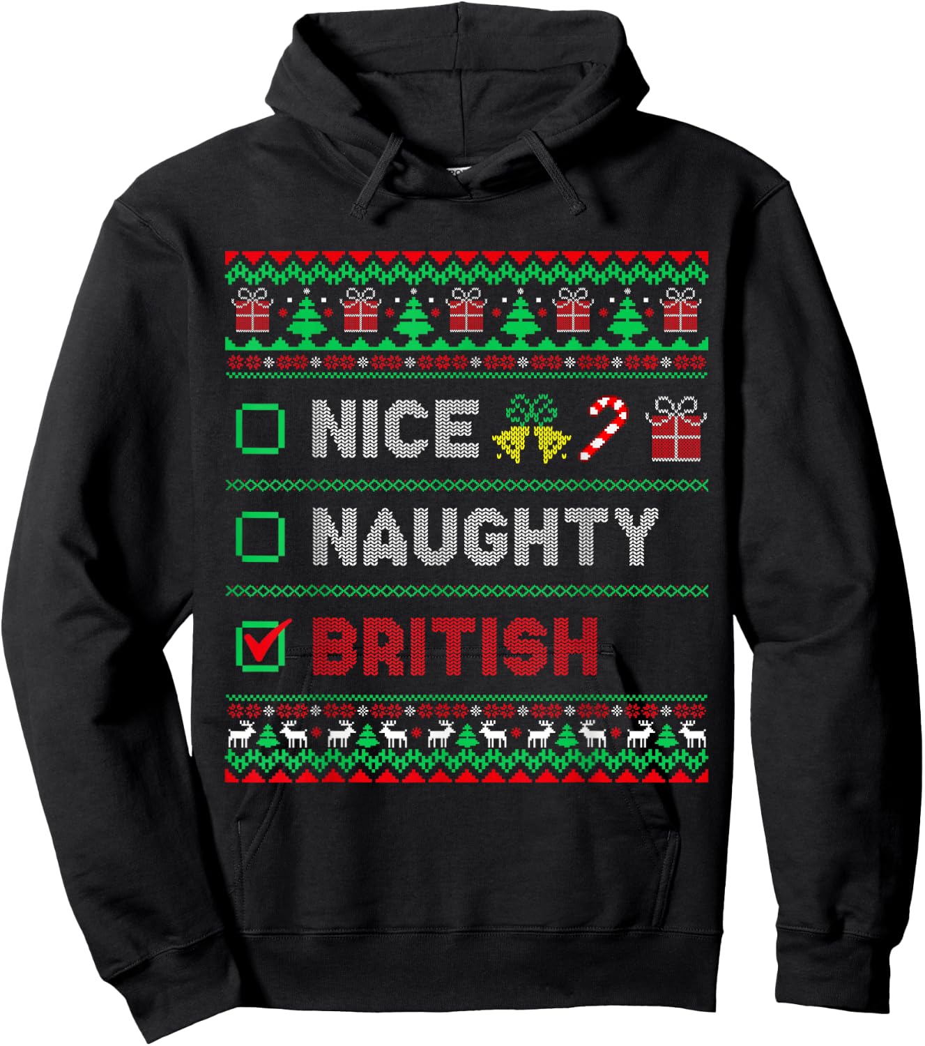 Nice Naughty British Christmas Checklist England Hoodie - Hoodie | Black