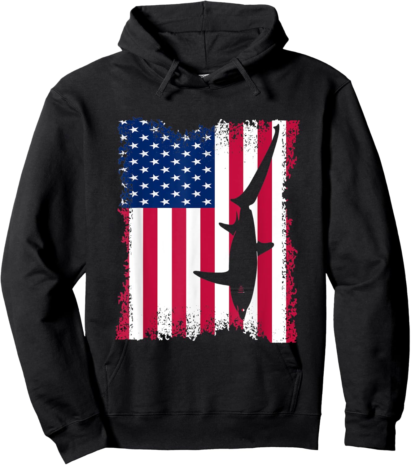 Vintage US Flag Thresher Shark Hoodie - Hoodie | Black