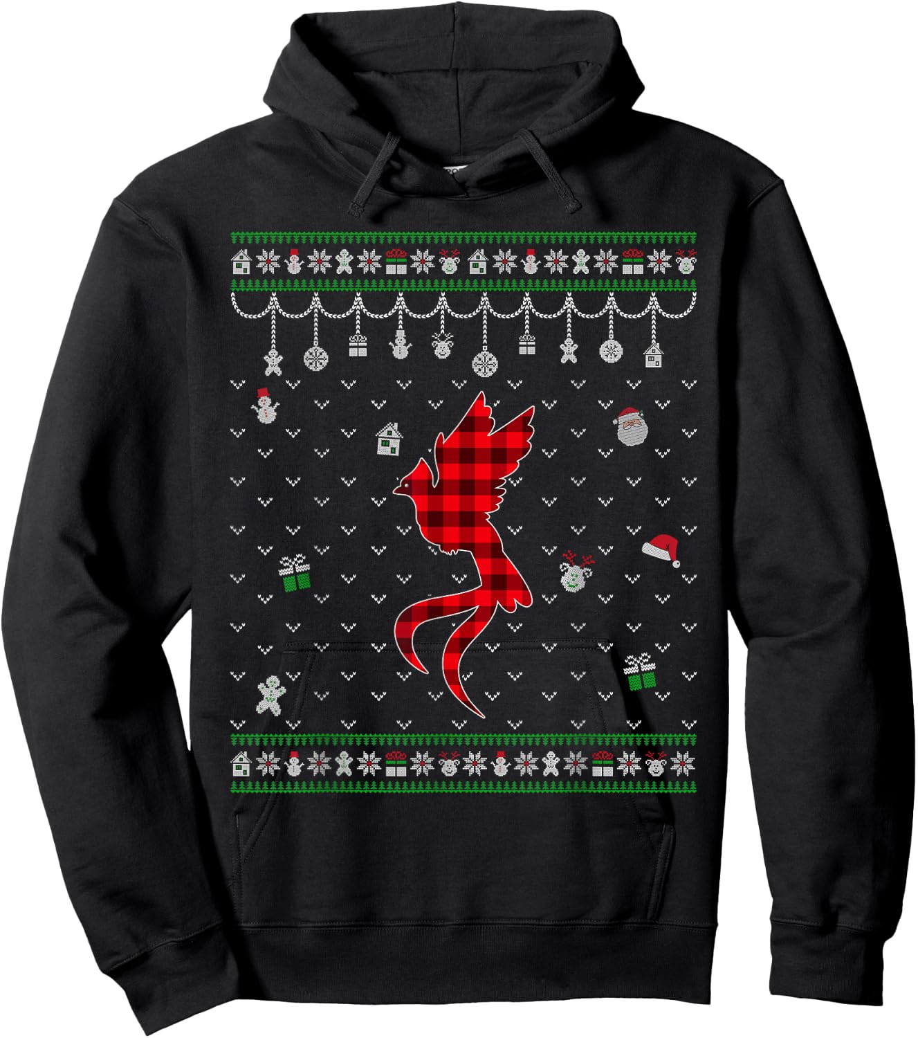 Red Plaid Quetzal Lover Funny Ugly Christmas Sweater Hoodie - Hoodie | Black