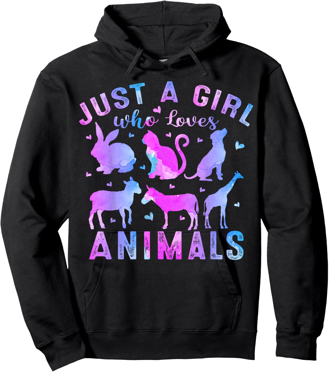 Girls Kids Women Colorful Just A Girl Who Loves Animals Hoodie - Hoodie | Black