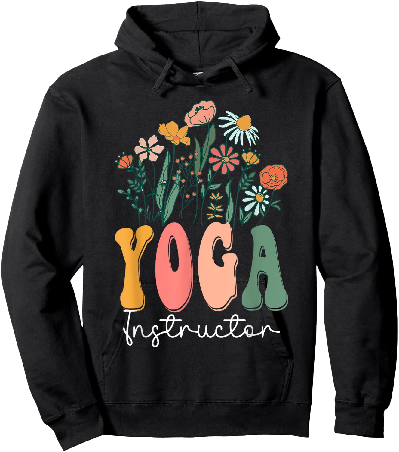 Retro Groovy floral Yoga Instructor Wildflower For Hoodie - Hoodie | Black