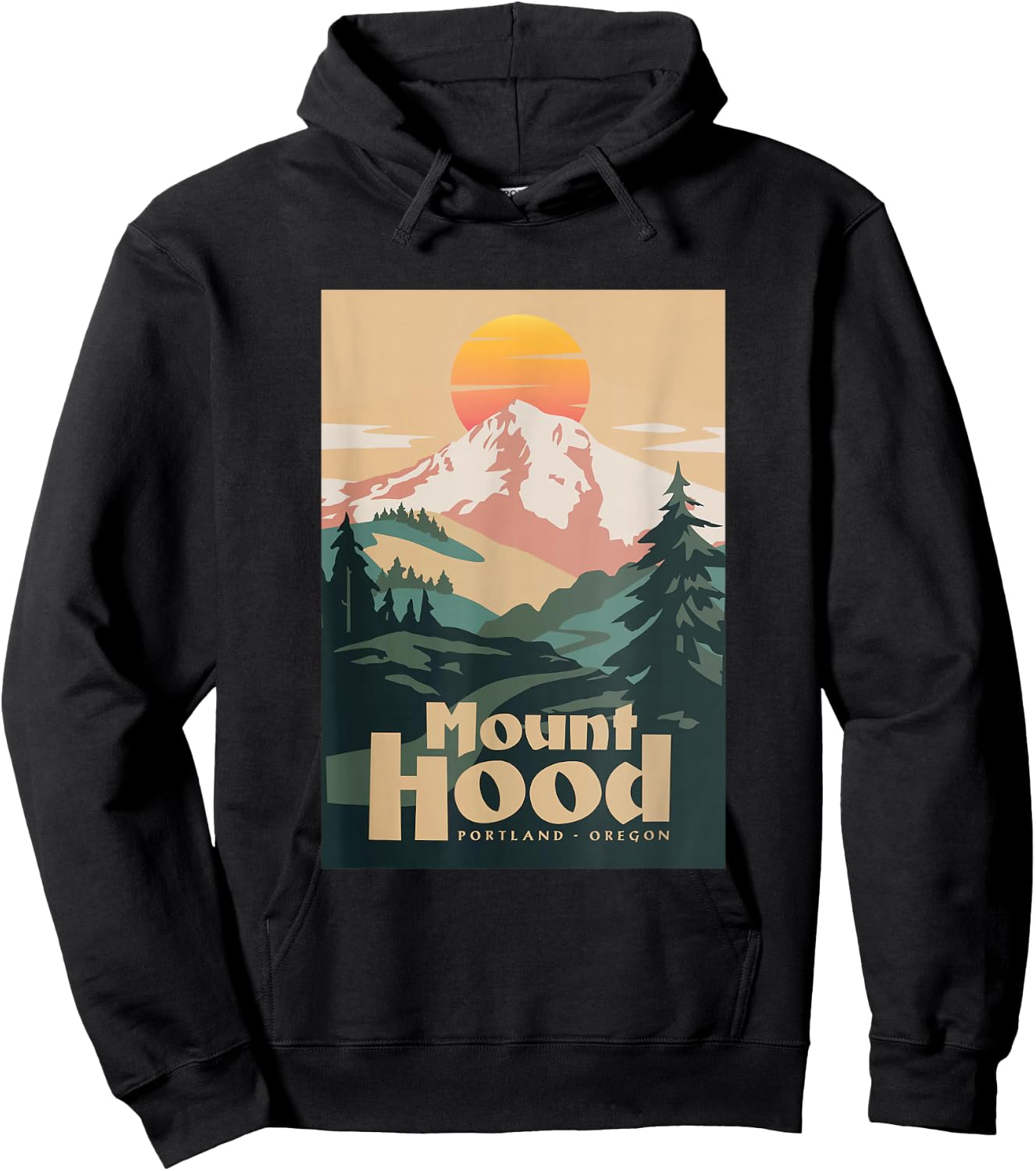 Portland Oregon Retro Sunset On Mountain Vintage Hoodie - Hoodie | Black