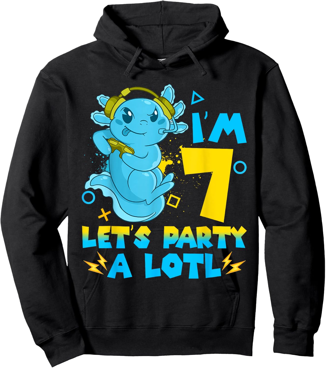 7th Birthday cute Axolotl 7 Year Old Boys Girls Video Gamer Hoodie - Hoodie | Black