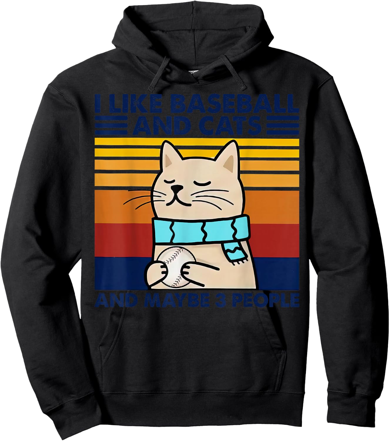 I Like Baseball And Cats And Maybe 3 People Vintage Hoodie - Hoodie | Black