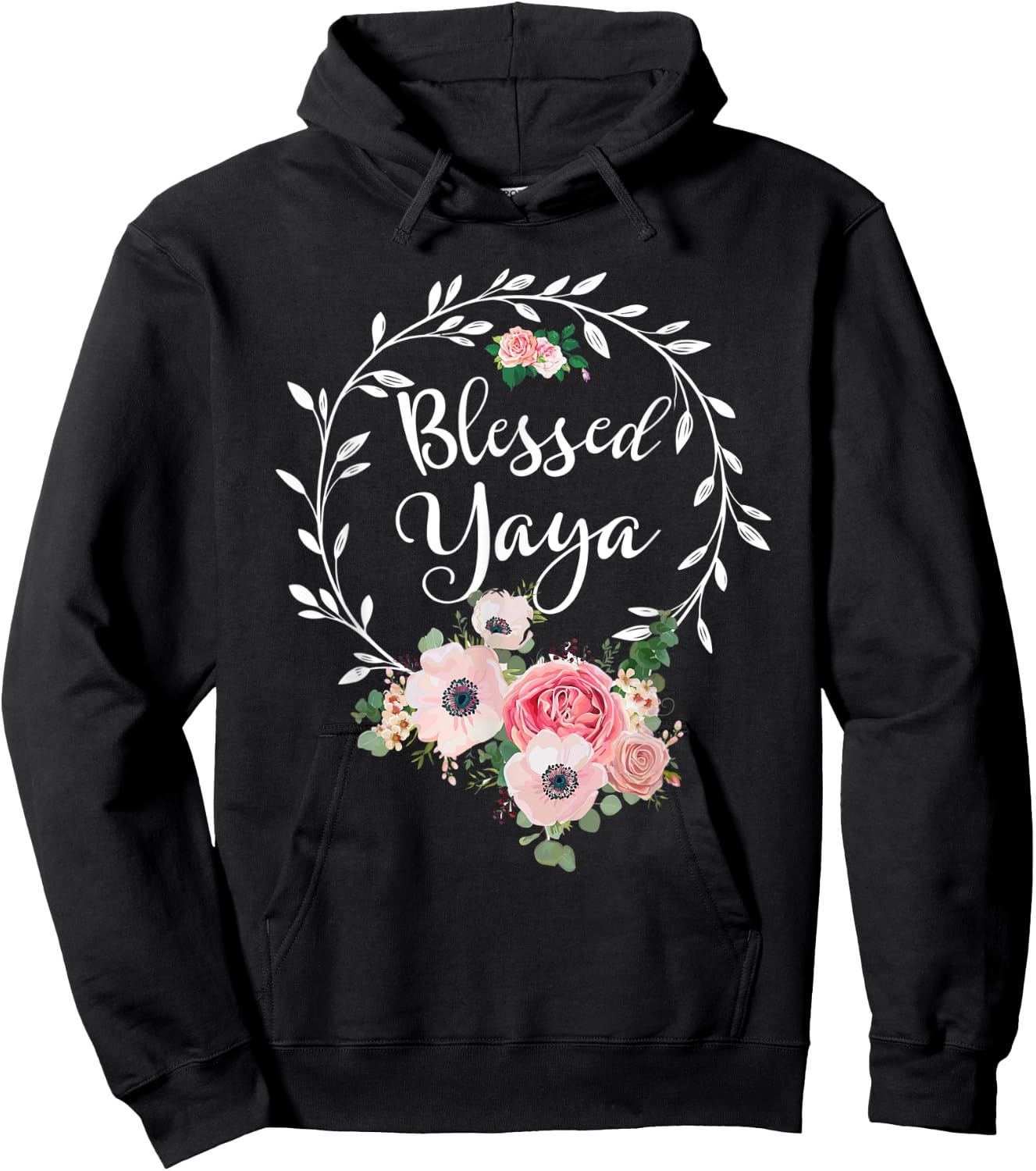 Blessed Yaya Shirt Flower Decor Grandma Hoodie - Hoodie | Black