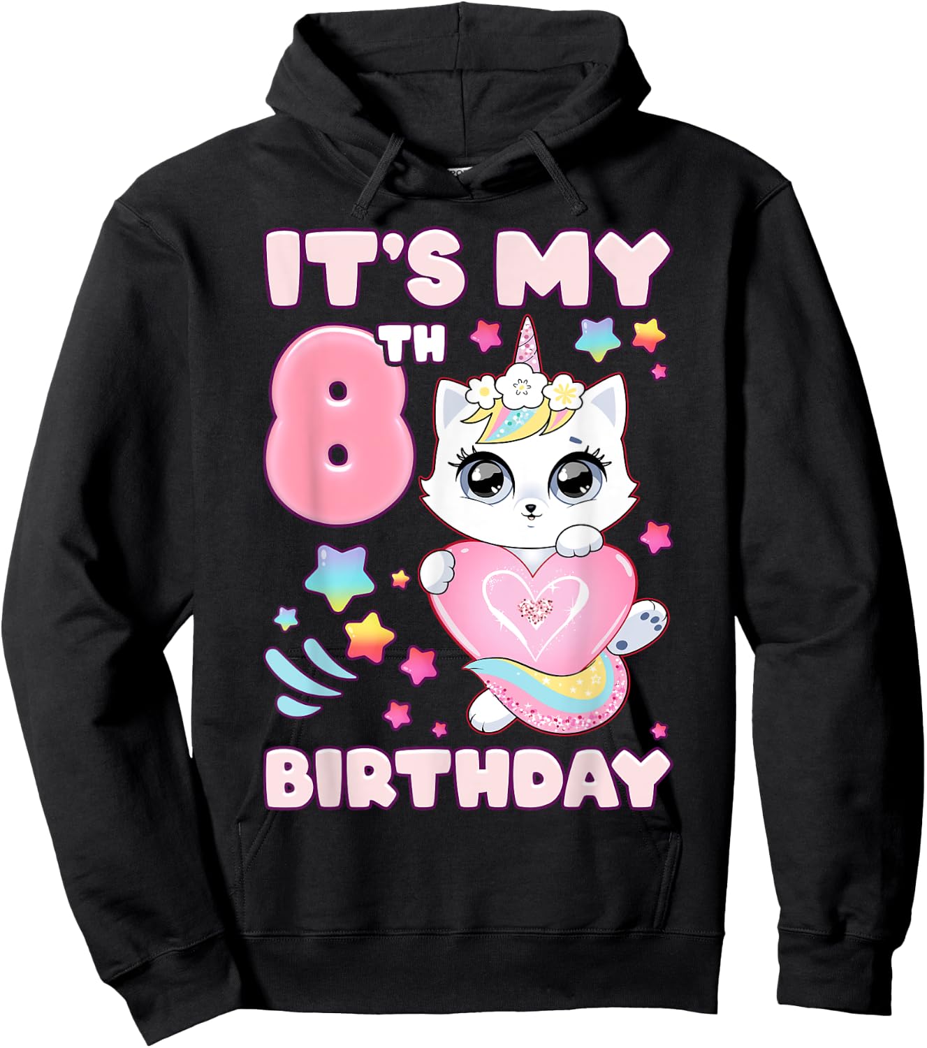 Birthday girl 8 years old cat unicorn 8th birthday Hoodie - Hoodie | Black