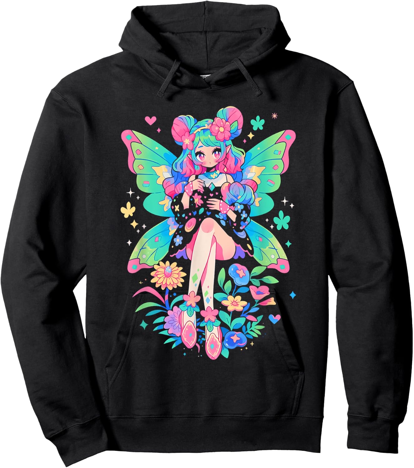 Anime Manga Girl | Kawaii Fairycore Fairy Kei Decora Kei Hoodie - Hoodie | Black