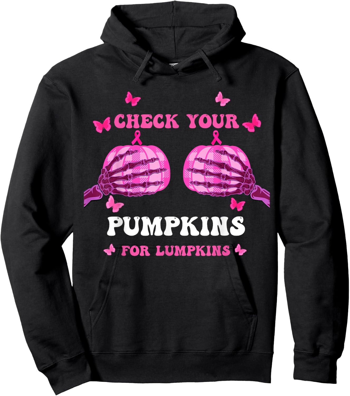 Check Your Pumpkins Breast Cancer Awareness Halloween Women Hoodie - Hoodie | Black