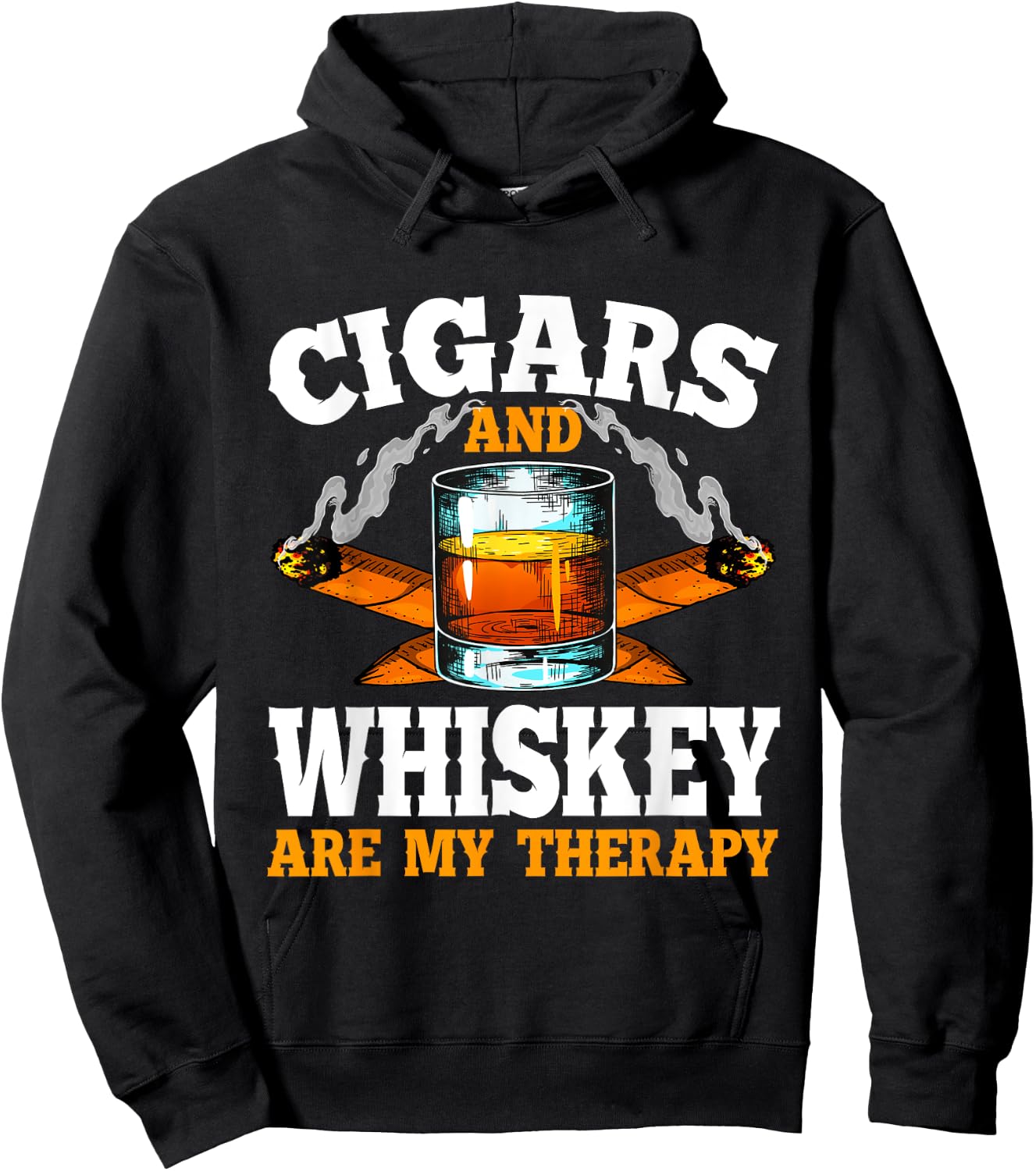 Cigars And Whiskey Are My Therapy Sayings Men Women Hoodie - Hoodie | Black