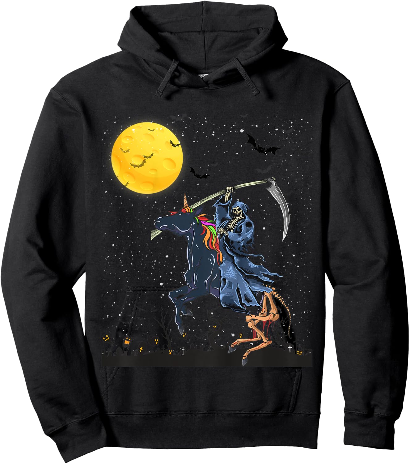 Kids Grim Reaper Death Riding Unicorn Zombiecorn Halloween Hoodie - Hoodie | Black