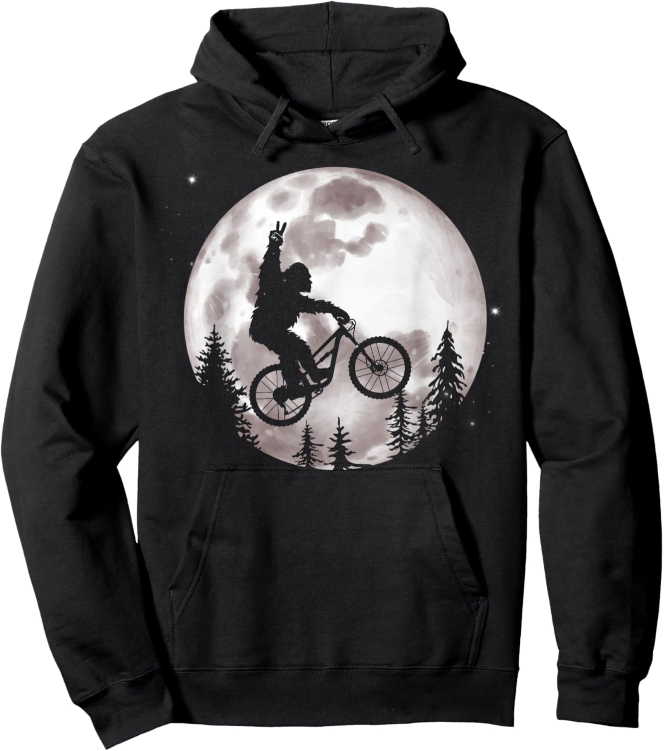 Bigfoot Mountain Bike with Moon Shirt Funny Biking Hoodie - Hoodie | Black