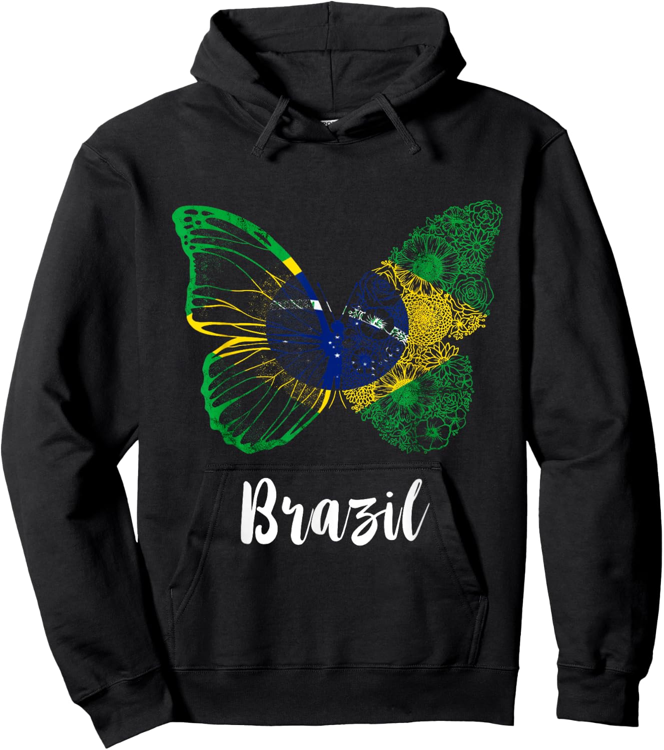 Brazil Brazilian Flag Butterfly Brasilian Hope Brazil Flag Hoodie - Hoodie | Black