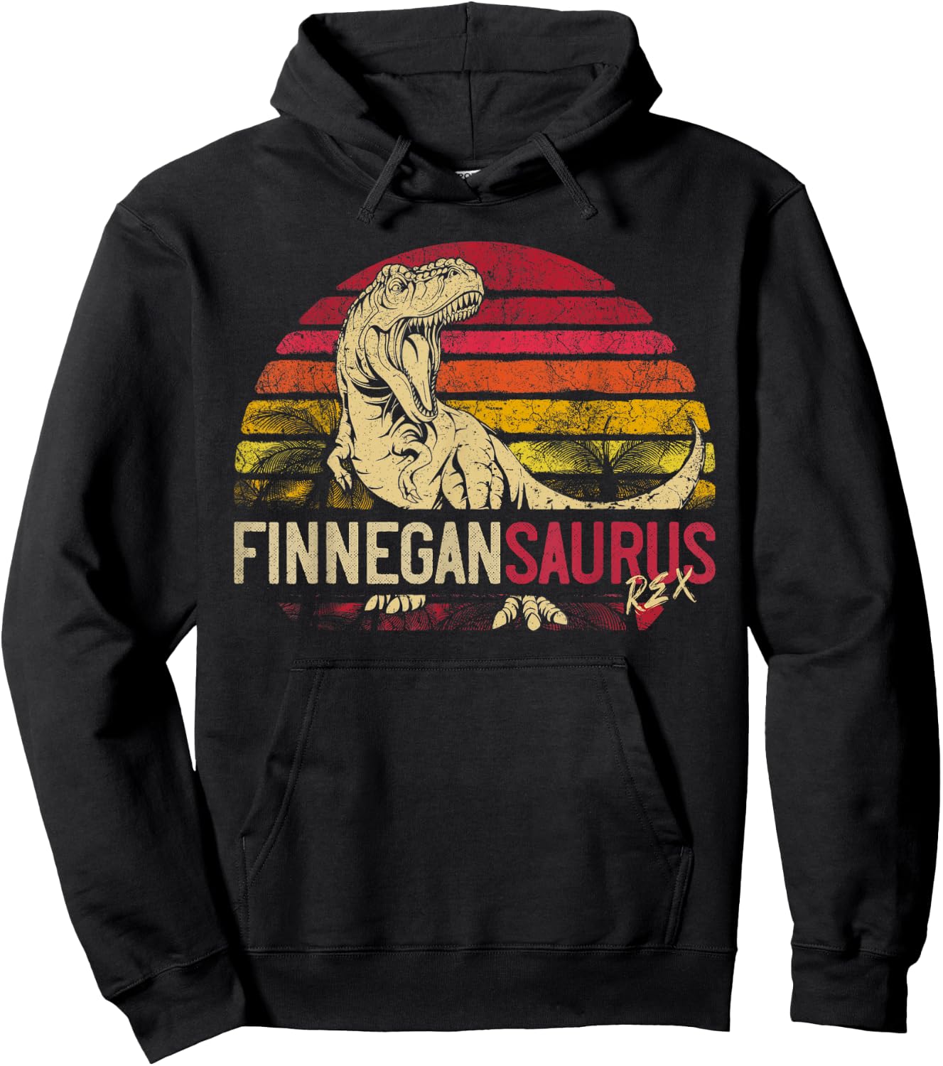 Finnegan Saurus Funny Personalized Dinosaur T Rex Name Gift Hoodie - Hoodie | Black
