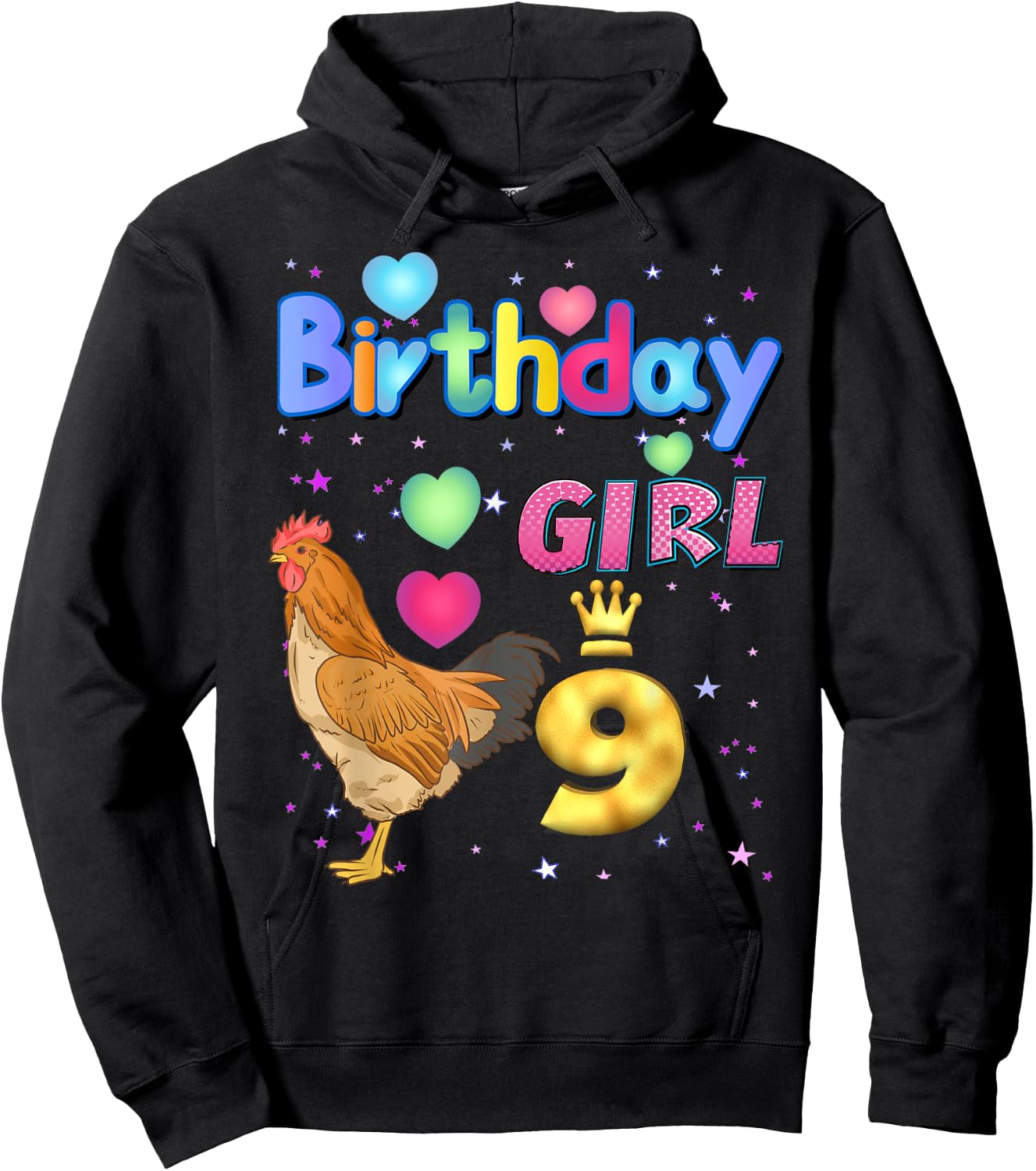 Kids 9Years Old Chicken Its my 9th birthday Girl Chicken Hoodie - Hoodie | Black