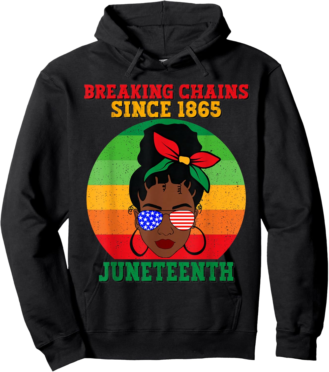 Messy Bun Juneteenth Breaking Chains Bandana Afro Sunglasses Hoodie - Hoodie | Black