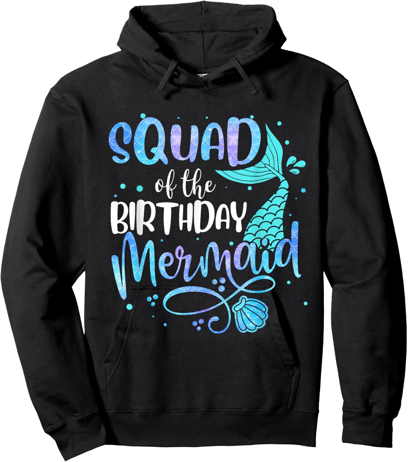 Squad Of The Birthday Mermaid Funny Family Matching Party Hoodie - Hoodie | Black