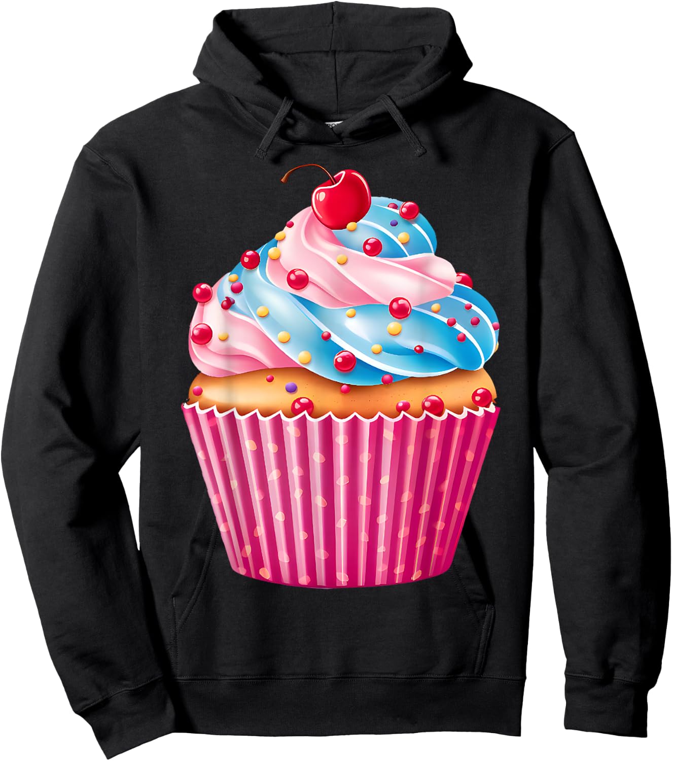 Sweets Pink Cupcake Lovers Sprinkles Pattern Dessert Food Hoodie - Hoodie | Black