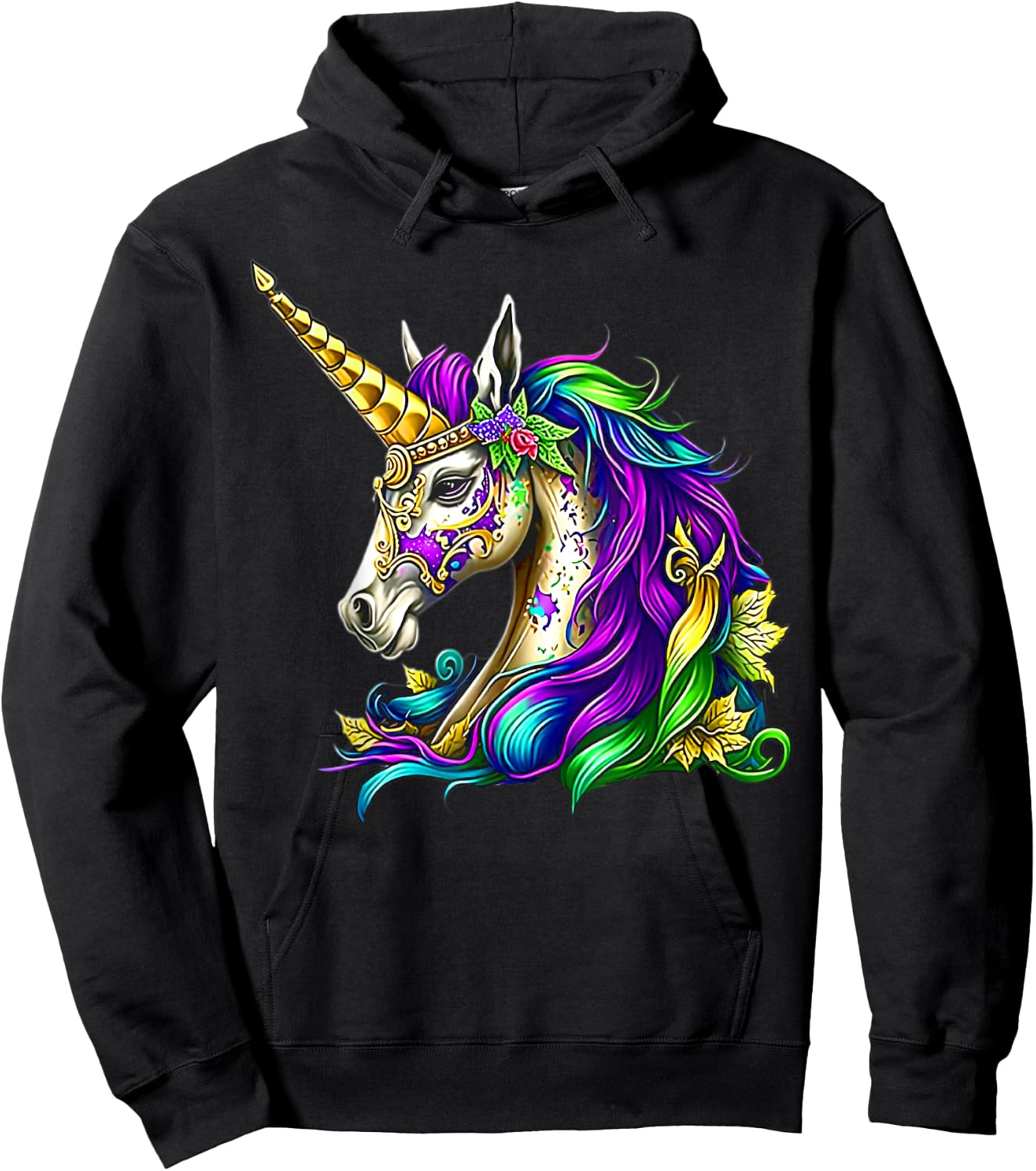 Happy Mardi Gras Unicorn Girls Hoodie - Hoodie | Black