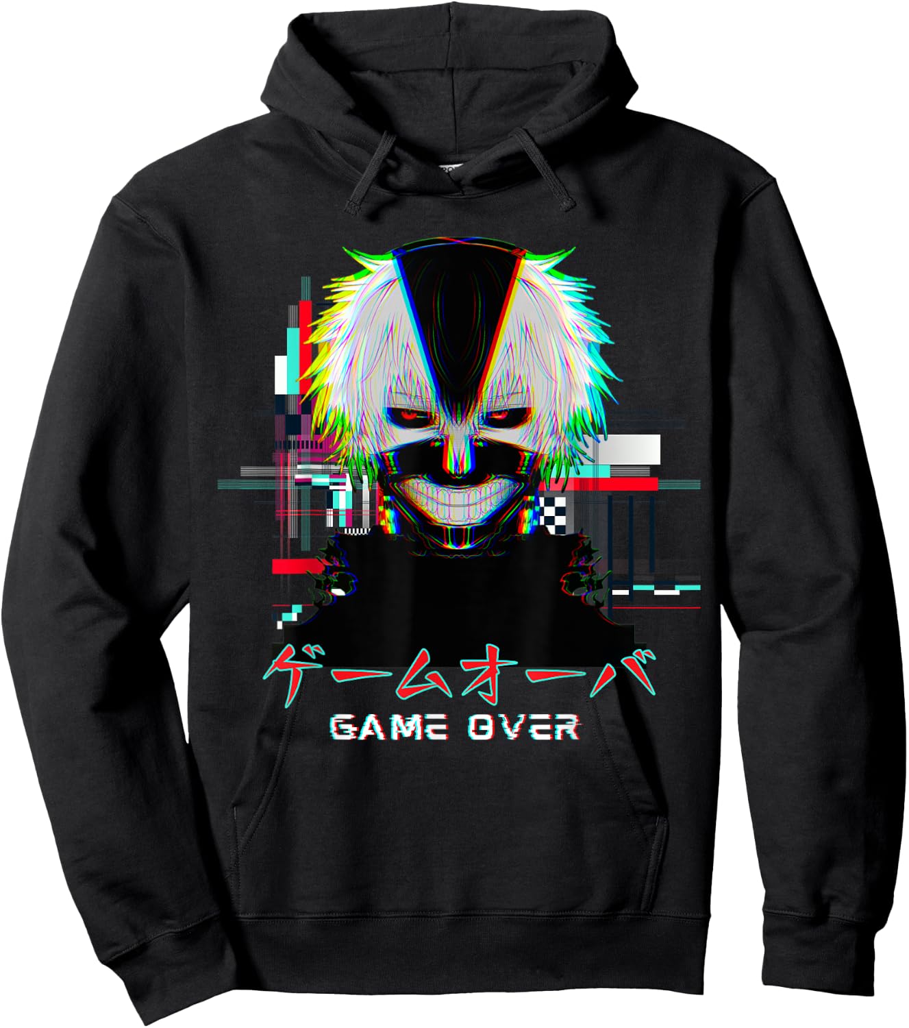 Japanese Vaporwave Anime Boy Game Over Glitch Aesthetic Hoodie - Hoodie | Black