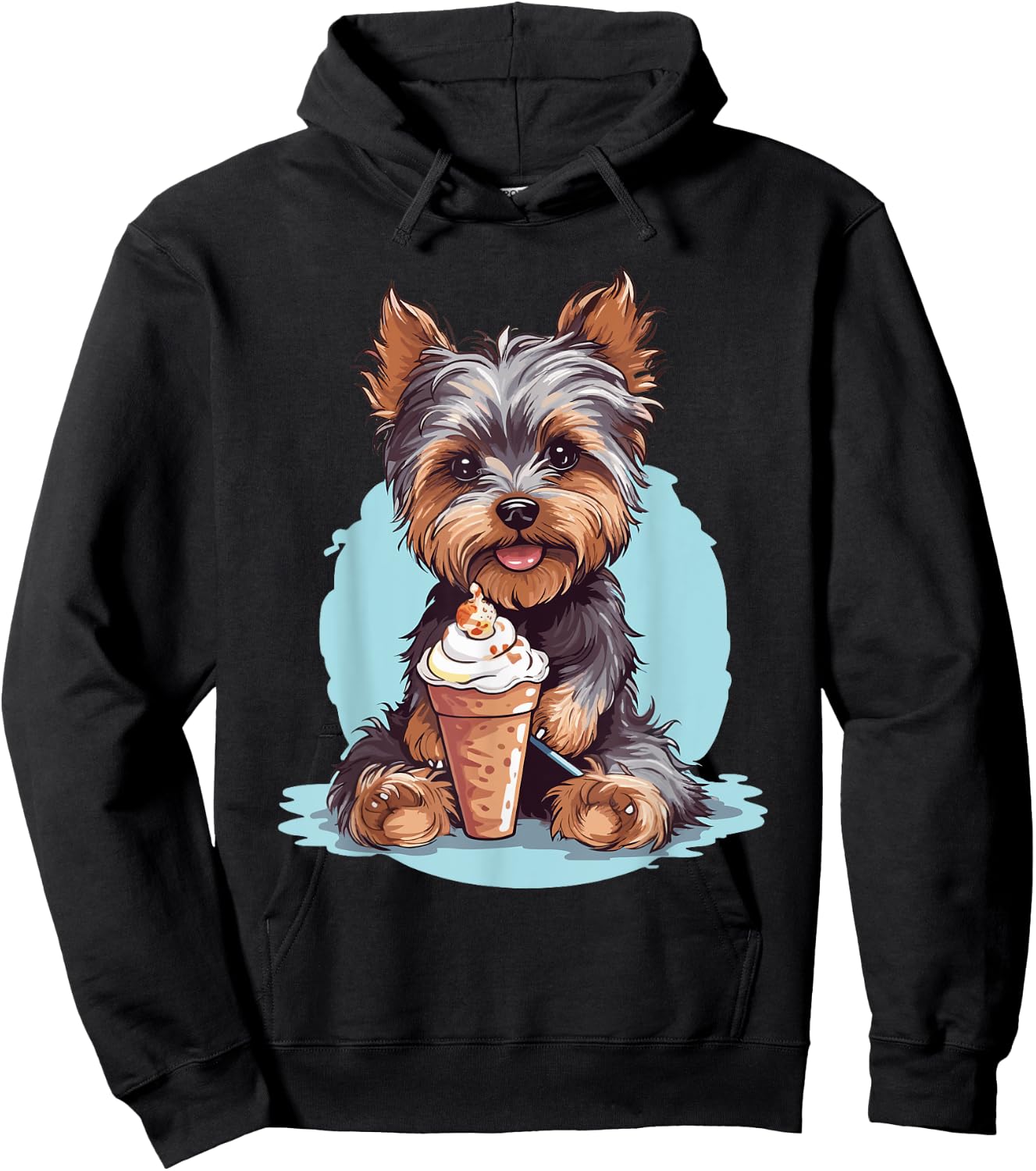 Yorkie Dog Anime Eating Ice Cream Summer Cute Hoodie - Hoodie | Black