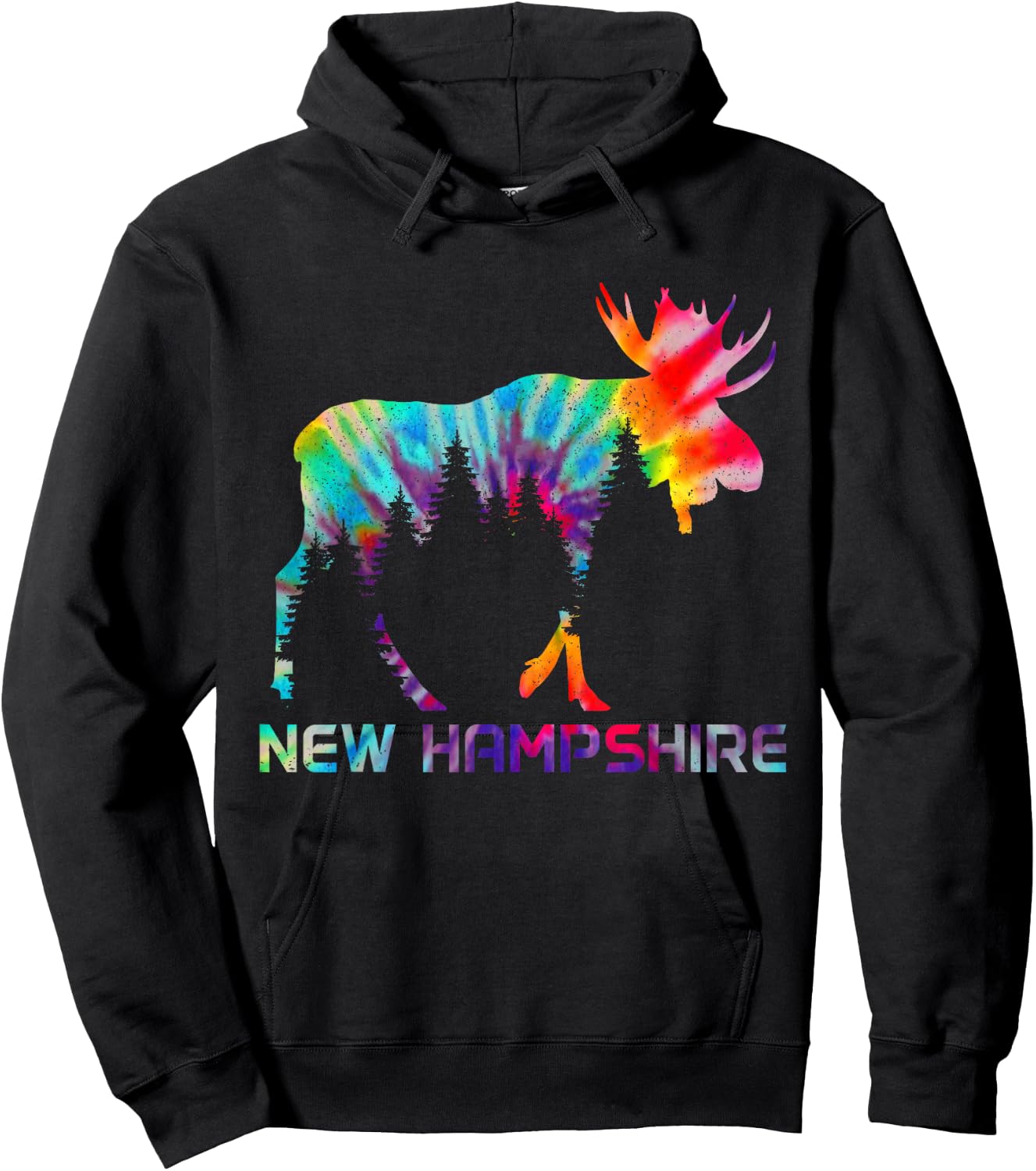 New Hampshire Vintage Tie Dye Souvenir Elk Hoodie - Hoodie | Black