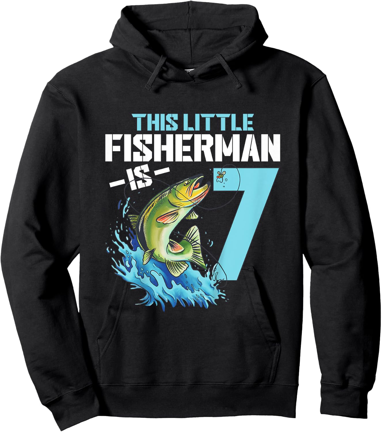 Kids Fishing Birthday Shirt 7 Year Old Boy Fisher 7th Bday Kids Hoodie - Hoodie | Black