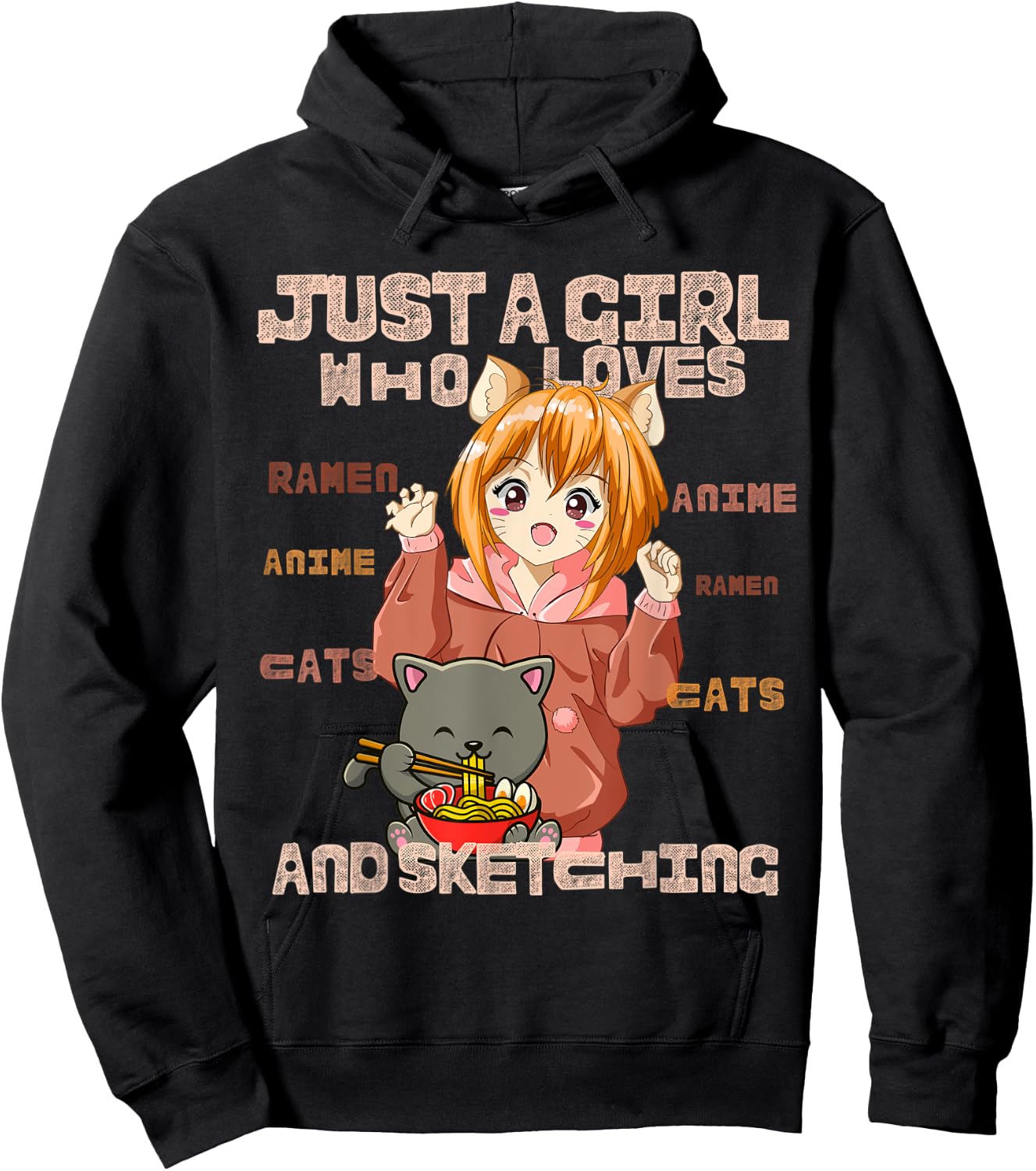 Just a Girl Who Loves Cats, Ramen, Amine And Sketching Manga Hoodie - Hoodie | Black