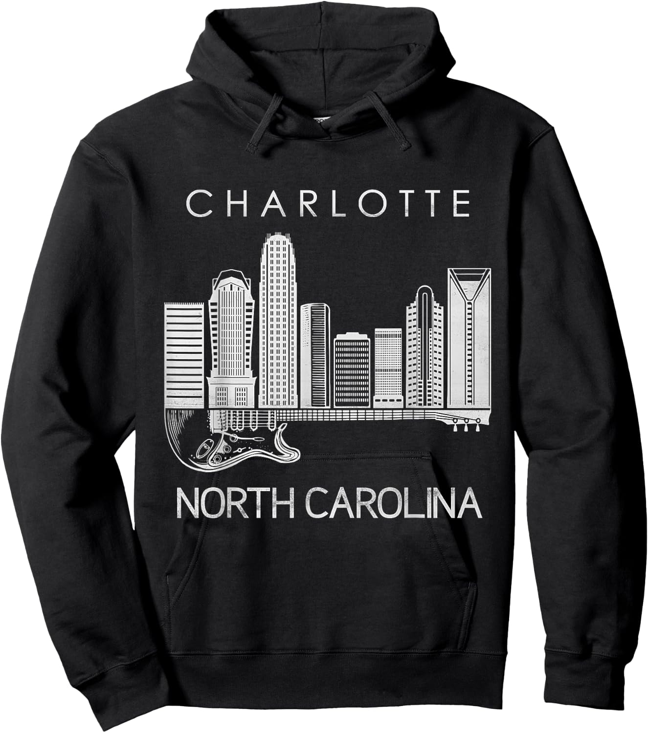 Charlotte Souvenir Men North Carolina Souvenir Music Guitar Hoodie - Hoodie | Black