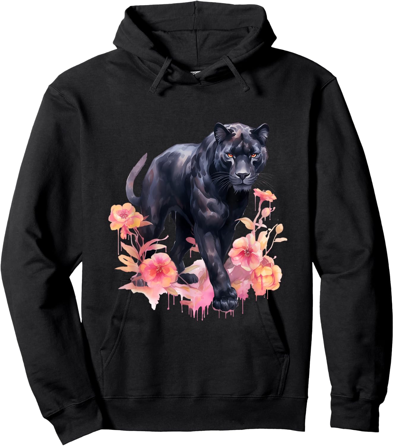 Black Panther Cat Pastel Flowers Safari Watercolor Men Women Kids Hoodie - Hoodie | Black