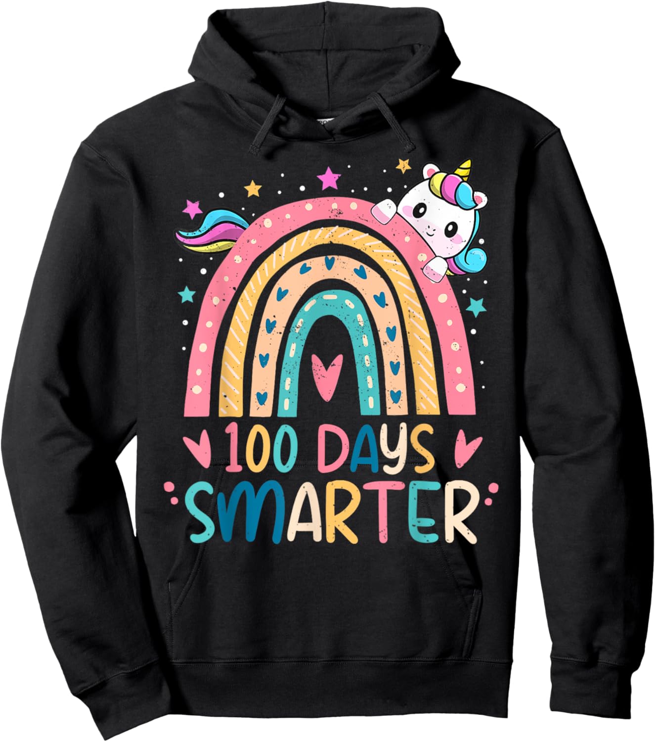 100 Days Smarter Kids Girls Unicorn 100th Day of School Gift Hoodie - Hoodie | Black