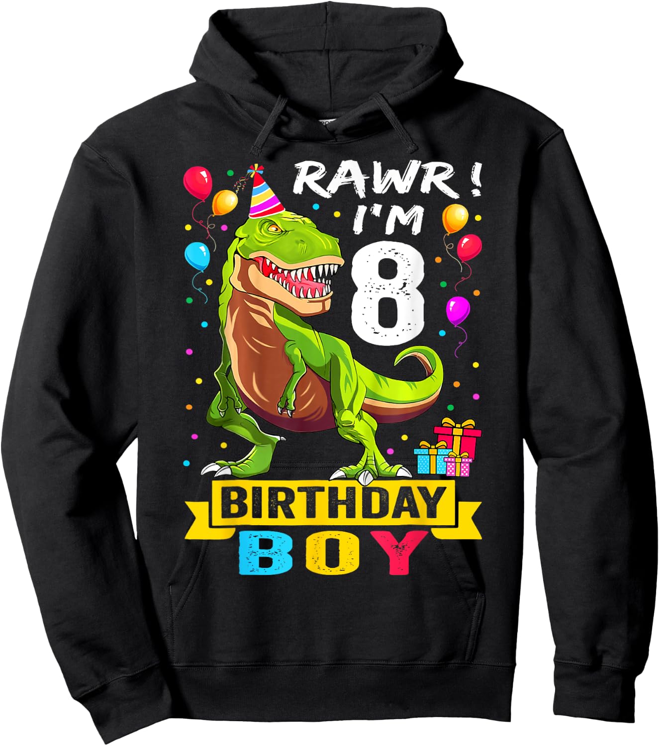 Kids 8 Year Old Shirt 8th Birthday Boy T Rex Dinosaur Hoodie - Hoodie | Black