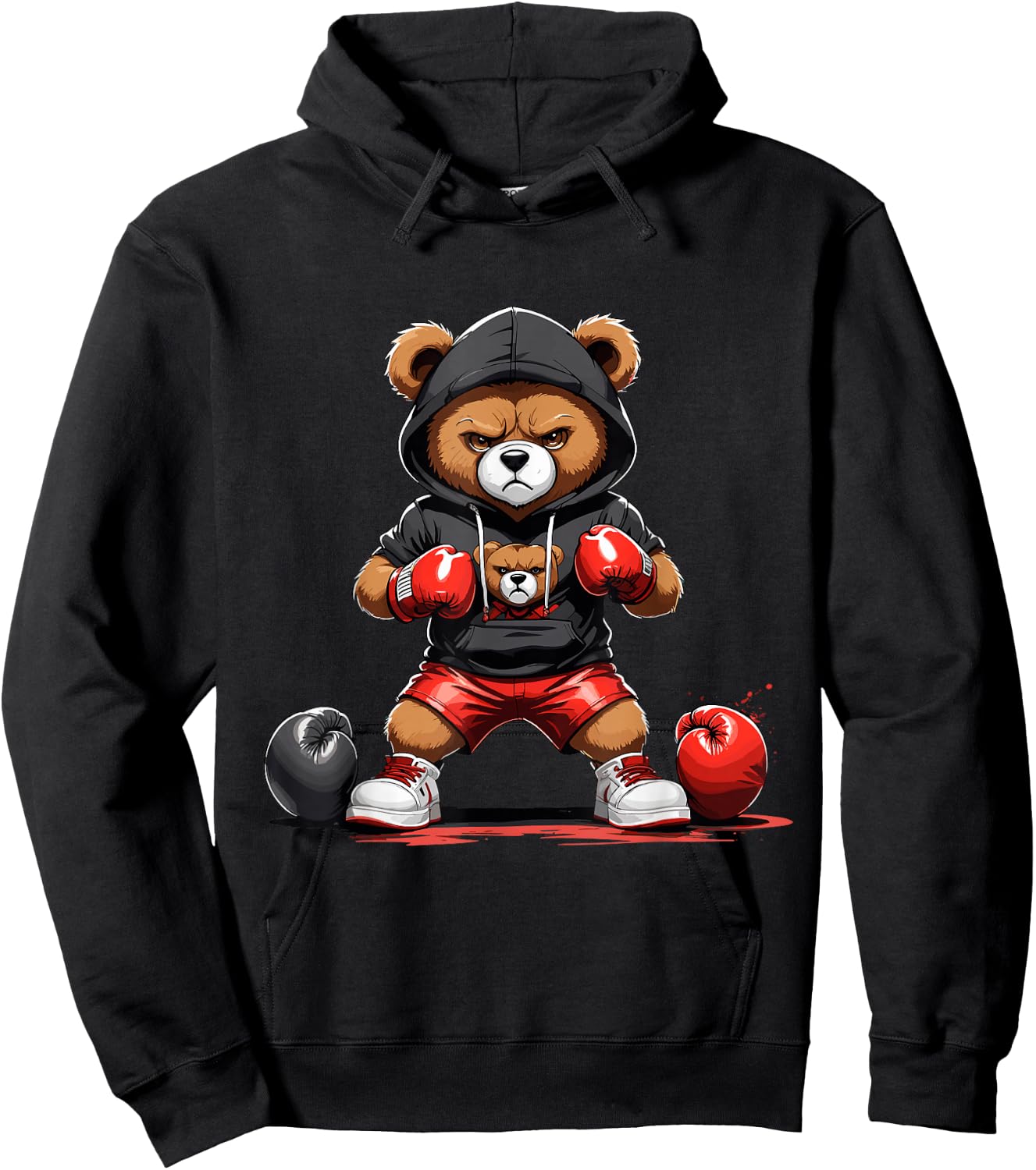 Teddy Bear Gangster Boxer with Hip Hop Street Clothes Hoodie - Hoodie | Black