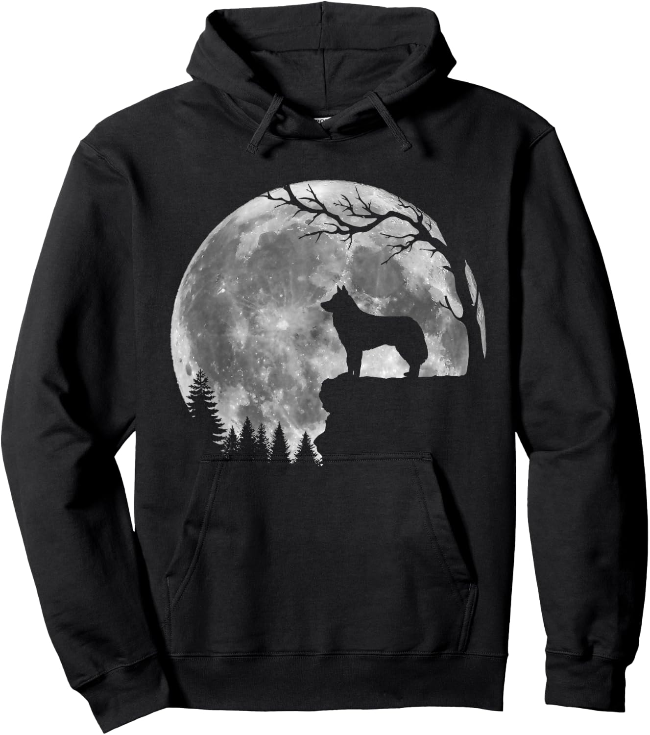Siberian Husky Moon Silhouette Funny Lazy Halloween Costume Hoodie - Hoodie | Black