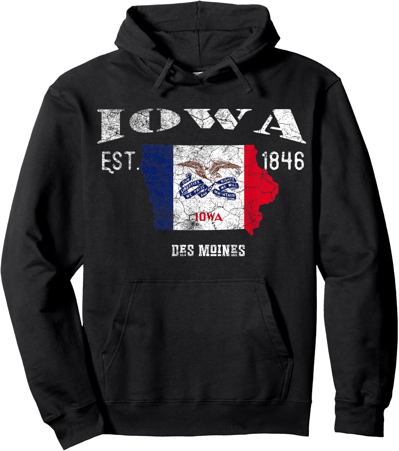 Vintage Iowa US State Flag and Map, Des Moines Hoodie - Hoodie | Black