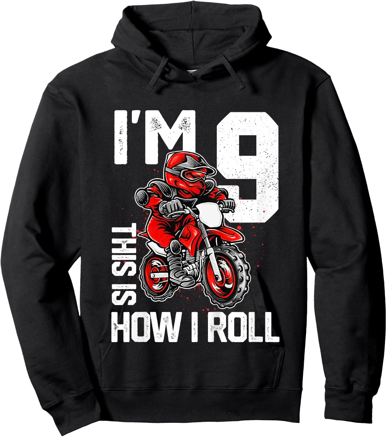 Kids Im 9 This Is How I Roll Dirt Bike 9th Birthday Party Boys Hoodie - Hoodie | Black