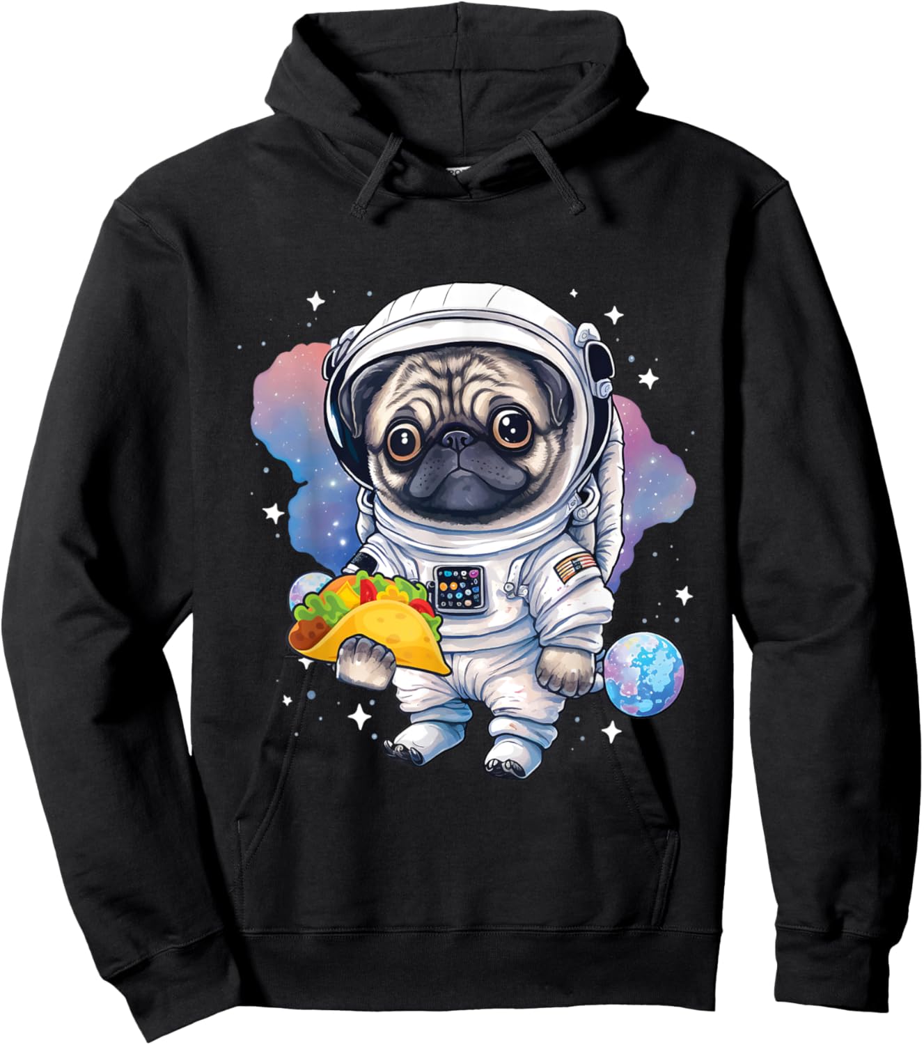 Astronaut Pug - Taco Lover Dog Owner Puppy Pet Trainer Women Girls Kids Hoodie - Hoodie | Black
