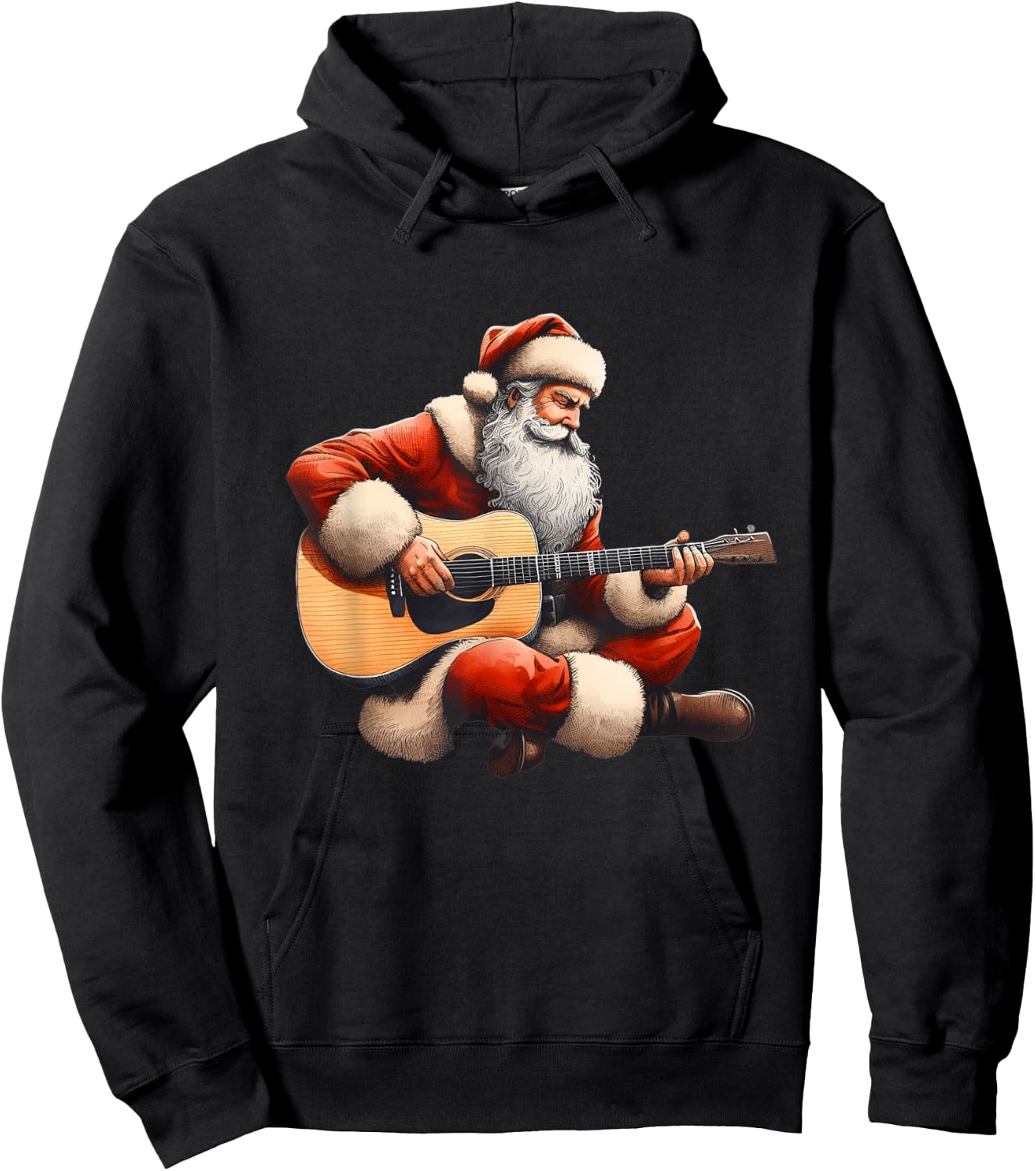 Guitarist Santa Cute Christmas Santa Playing Acoustic Guitar Hoodie - Hoodie | Black