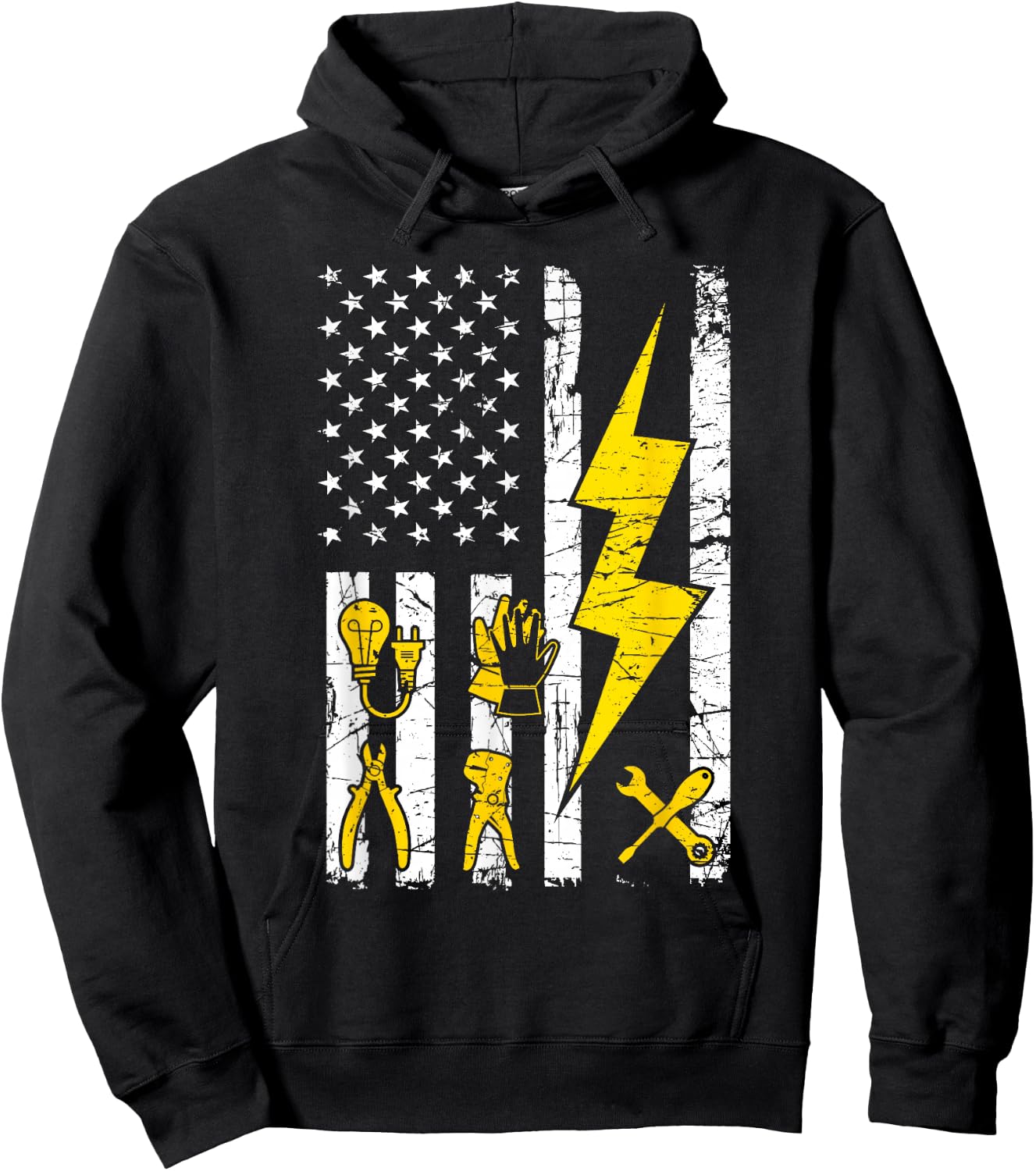 Tools - USA Flag Electrician Patriotic Lineman 4th July Hoodie - Hoodie | Black