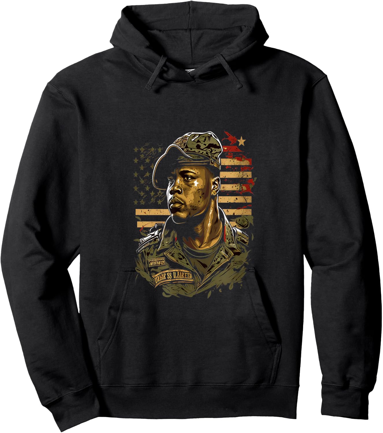 Memorial Day Veteran African American USA Flag 4th of July Men Hoodie - Hoodie | Black