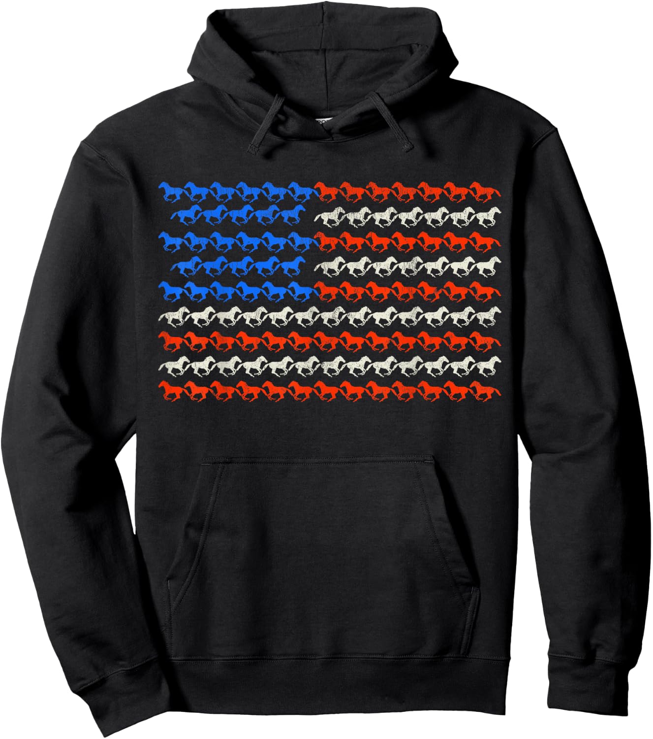 4th of July American Flag Horseback Riding Horse USA Flag Hoodie - Hoodie | Black